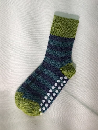 Hirsch Chaussettes en laine antidérapantes Enfant Vert-Bleu