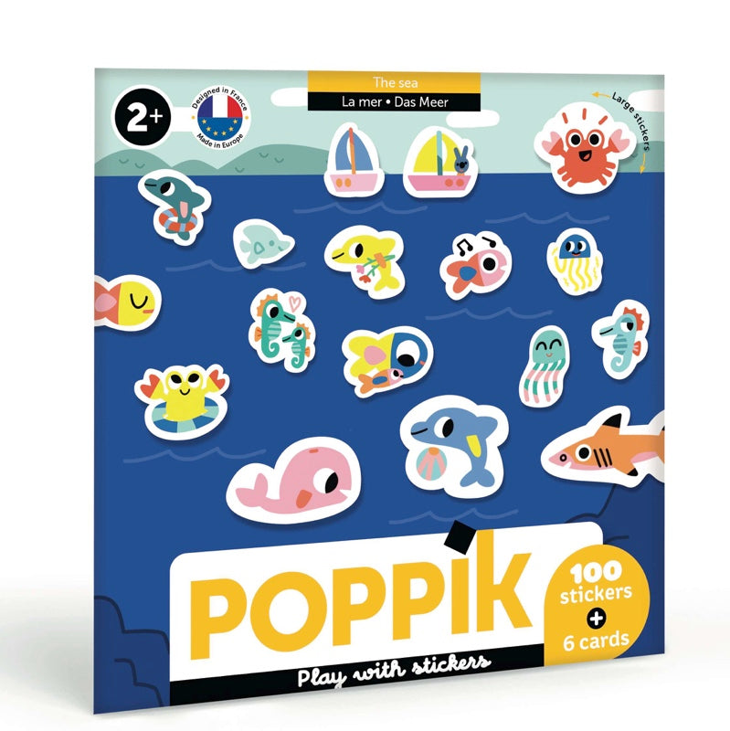 6 Cartes et 100 gommettes créatives Animaux de la Mer POPPIK