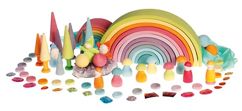 Jeu à enfiler petits boutons en bois Pastel Grimm's