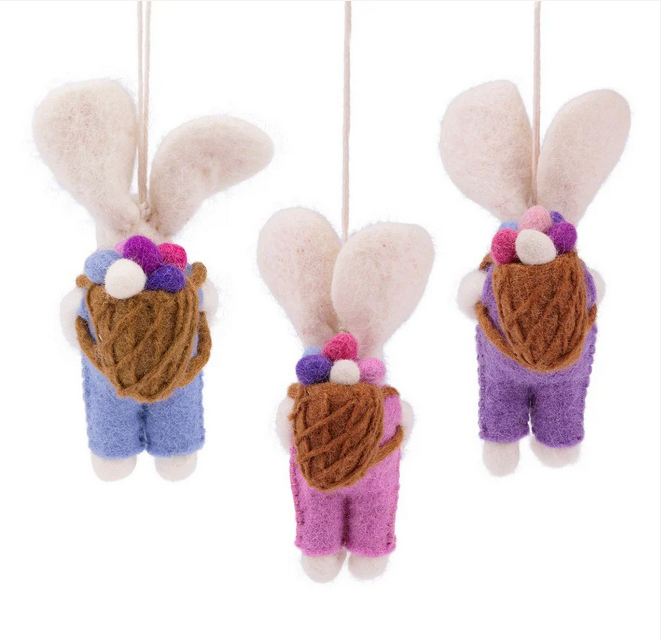 Suspension en feutrine de laine Lapin avec Panier