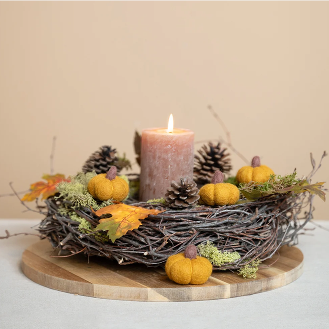 Citrouille Small en feutrine de laine - Jaune moutarde