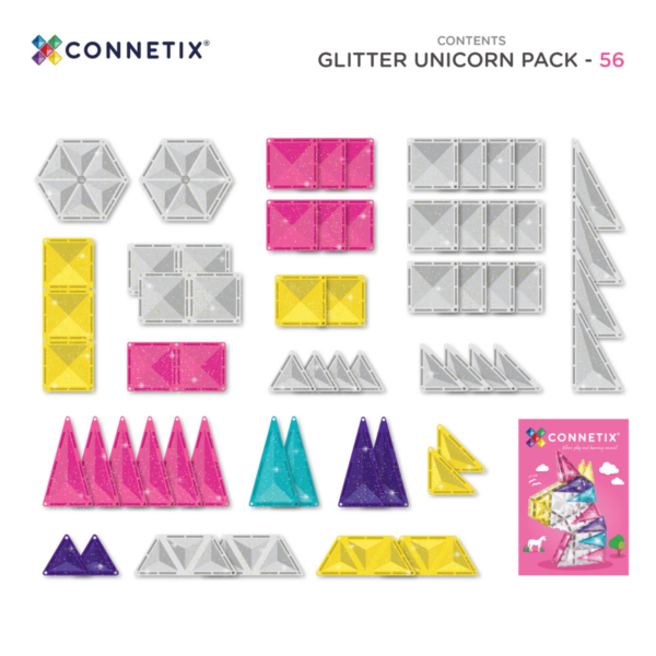 Connetix Glitter unicorn jeu magnétique Licorne pailletée 56 pièces
