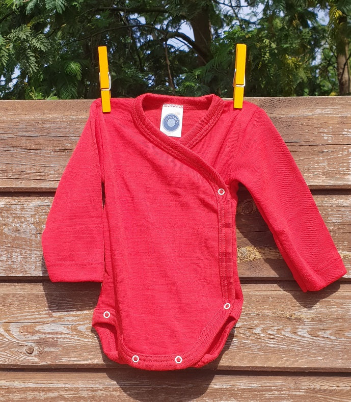 Cosilana Body kimono manches longues Rouge - Laine/soie