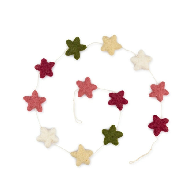Guirlande de décoration en feutrine de laine Etoiles Vieux rose
