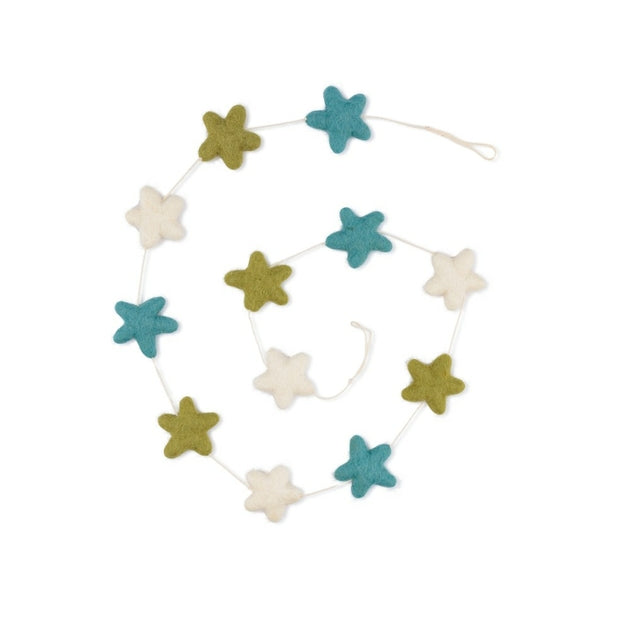 Guirlande de décoration en feutrine de laine Etoiles Bleu glace