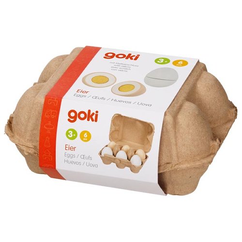 Oeufs avec scratch en bois, boite en carton Goki