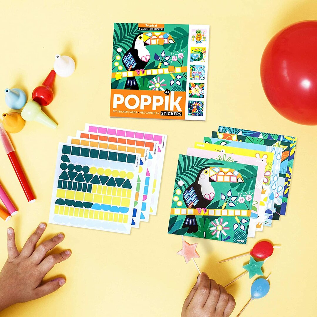 Poppik Mes cartes en stickers Tropical - 6 cartes 360 stickers