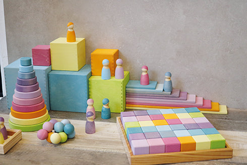 Grands cubes à empiler en bois Pastel - 6 Pièces Grimm's