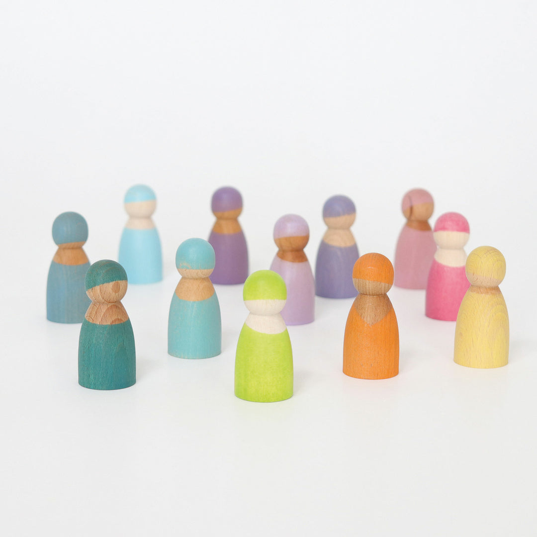 12 amis en bois couleurs Pastel GRIMMS
