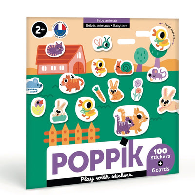 6 Cartes et 100 gommettes créatives Bébés Animaux POPPIK