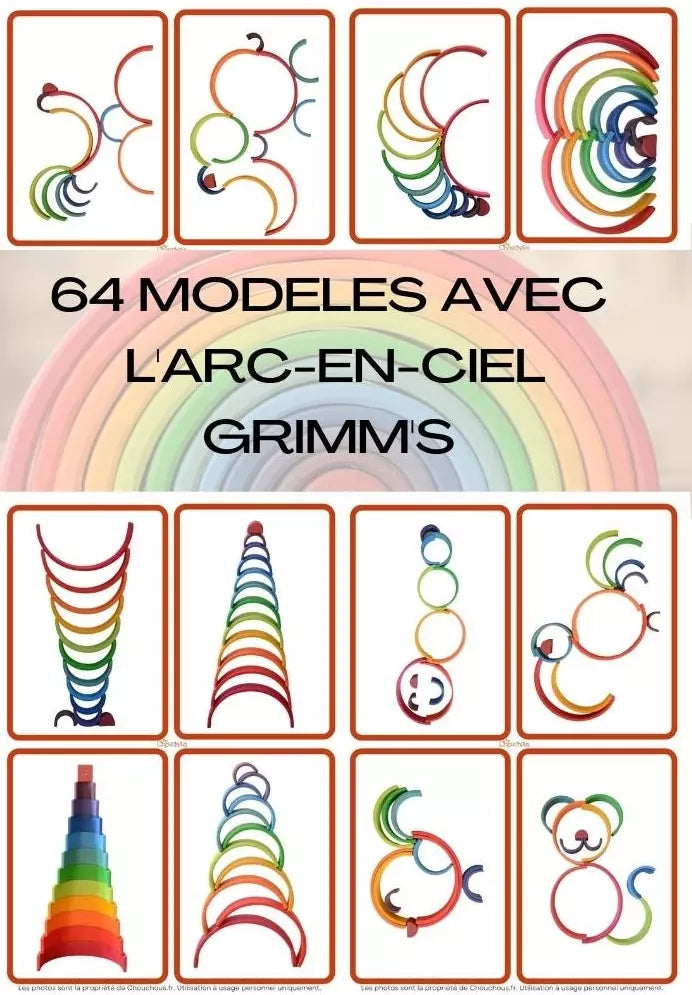 Téléchargez les 64 cartes modèles de construction pour l'arc-en-ciel Grimm's en couleur.