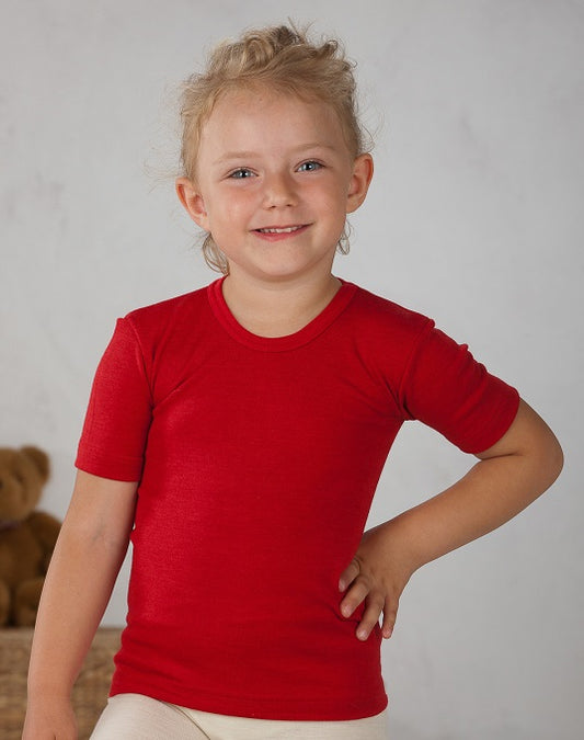 Cosilana T-shirt enfant manches courtes Rouge - Laine/soie