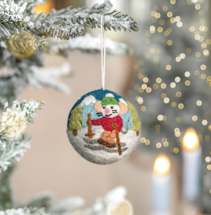 Boule de Noël en feutrine de laine Souris sur Skis- Sjaal met Verhaal