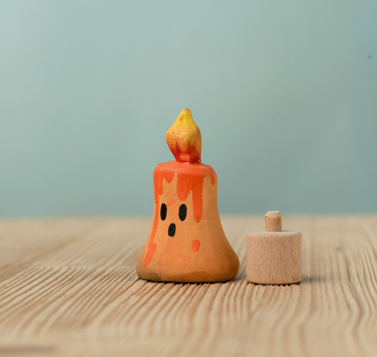 BumbuToys Figurine en bois pour couronne de célébration Bougie Orange magique