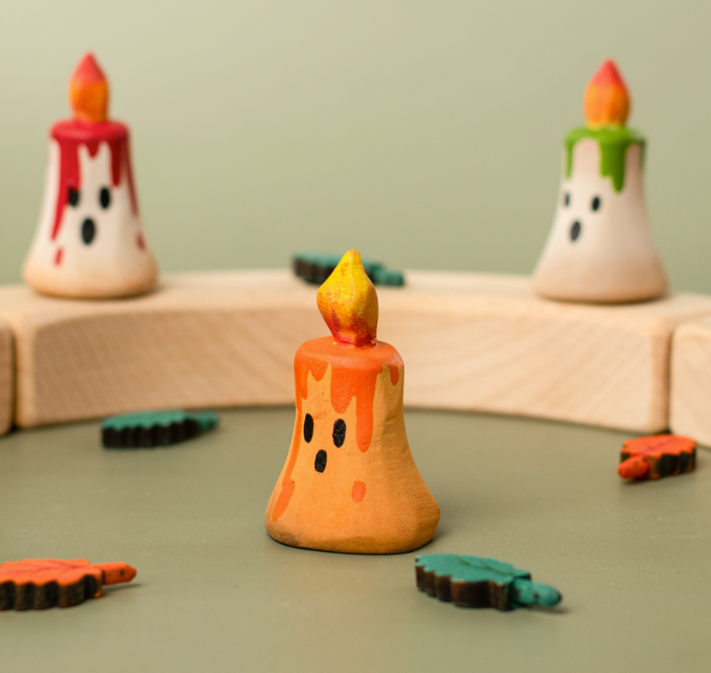 BumbuToys Figurine en bois pour couronne de célébration Bougie Orange magique