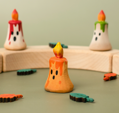 BumbuToys Figurine en bois pour couronne de célébration Bougie Orange magique