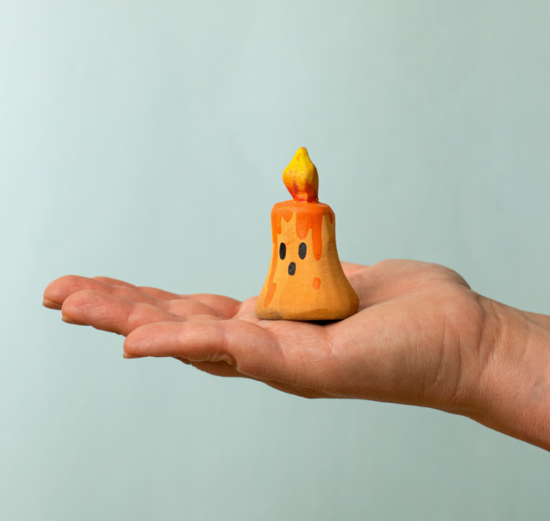 BumbuToys Figurine en bois pour couronne de célébration Bougie Orange magique