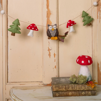 Guirlande de décoration en feutrine de laine Chouette et Champignons