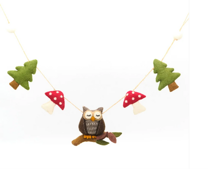 Guirlande de décoration en feutrine de laine Chouette et Champignons
