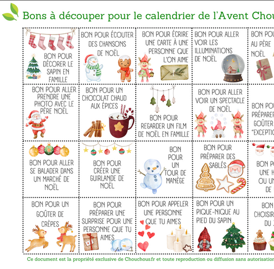 Bons d'activités à découper - Calendrier de l'Avent