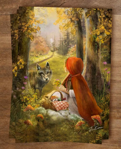 Carte postale - Esther Iris - Le petit chaperon rouge conte des frères Grimm