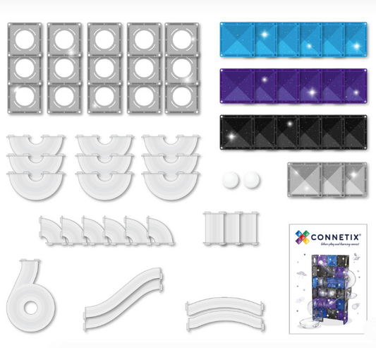 Connetix Circuit à billes Galaxy - 59 pièces pailletées et 2 balles lumineuses