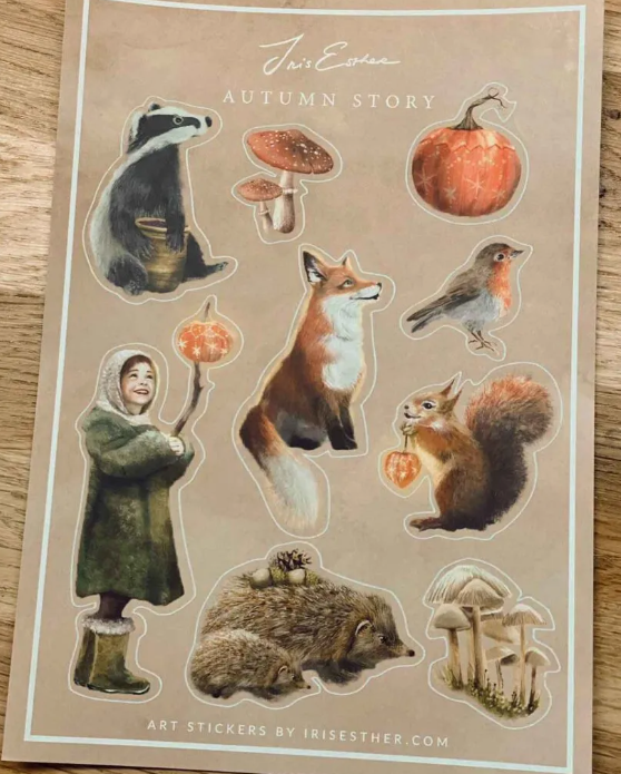 Feuille d'autocollants Autumn Stories - Illustratrice Esther Iris