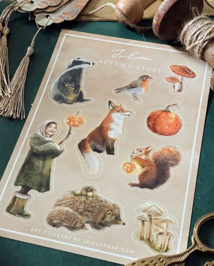 Feuille d'autocollants Autumn Stories - Illustratrice Esther Iris
