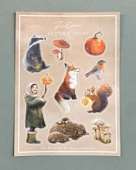 Feuille d'autocollants Autumn Stories - Illustratrice Esther Iris
