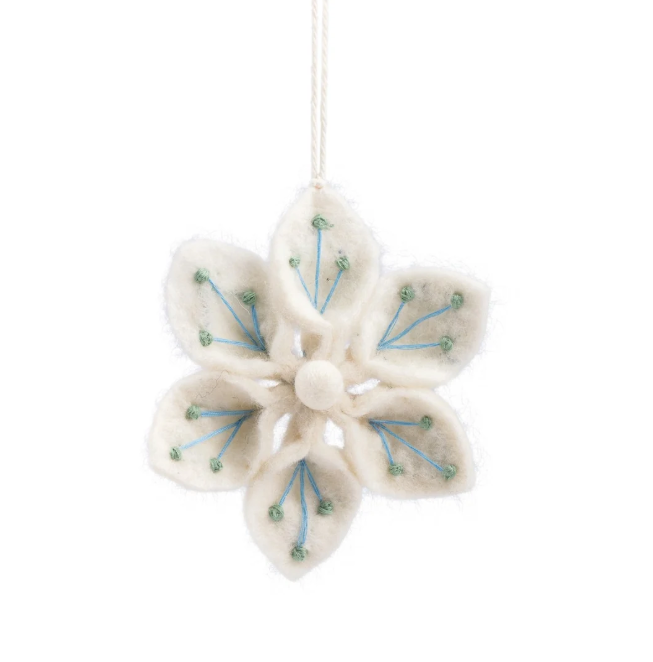 Suspension de Noël en feutrine de laine WinterWonderland Fleur de glace Blanc