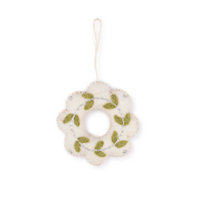 Suspension de Noël en feutrine de laine Winterwonderland Couronne Blanc
