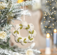 Suspension de Noël en feutrine de laine Winterwonderland Couronne Blanc