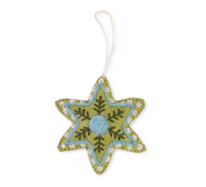 Suspension de Noël en feutrine de laine Winterwonderland Etoile Vert-Bleu glace