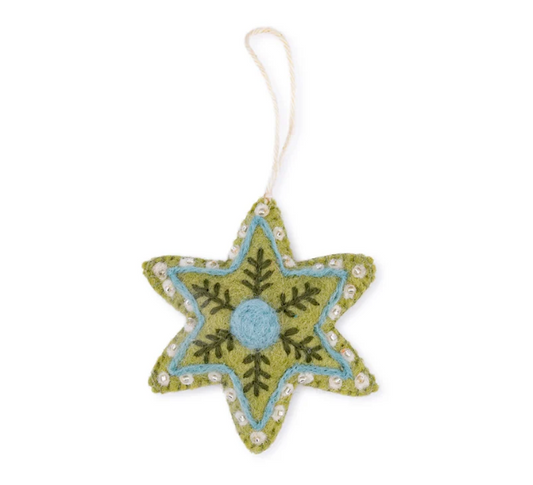 Suspension de Noël en feutrine de laine Winterwonderland Etoile Vert-Bleu glace