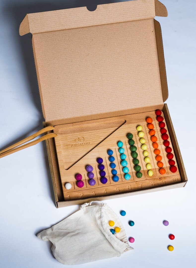 Apprendre à compter 1- 10 + 55 billes colorées Pagalou Toys