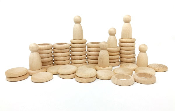 Ensemble de Nins, anneaux et pièces en bois naturel Grapat
