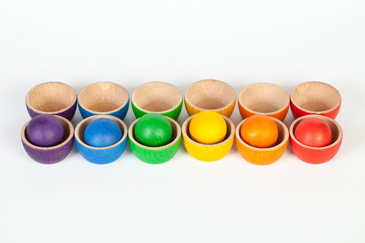 12 Bols et 6 Boules en bois coloré Grapat
