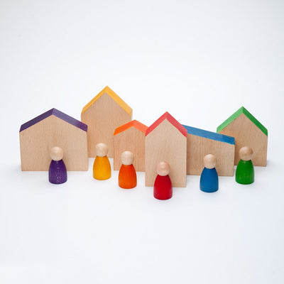6 Maisons et 6 Nins en bois Grapat