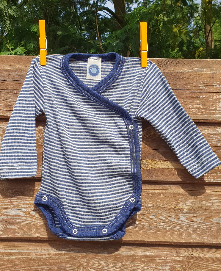Cosilana Body kimono manches longues rayé bleu - Laine/soie