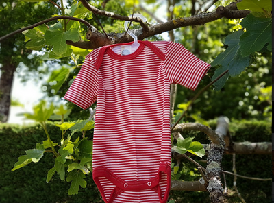 Cosilana Body manches courtes Rouge rayé - Laine/soie