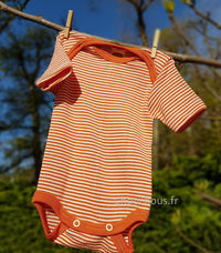 Cosilana Body manches courtes Orange rayé - Laine/soie