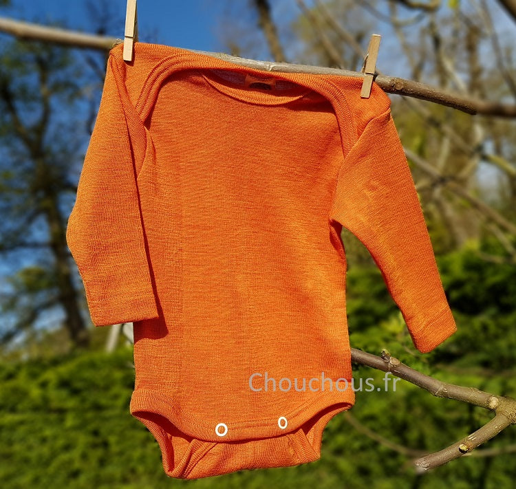 Cosilana Body manches longues Orange - Laine/soie