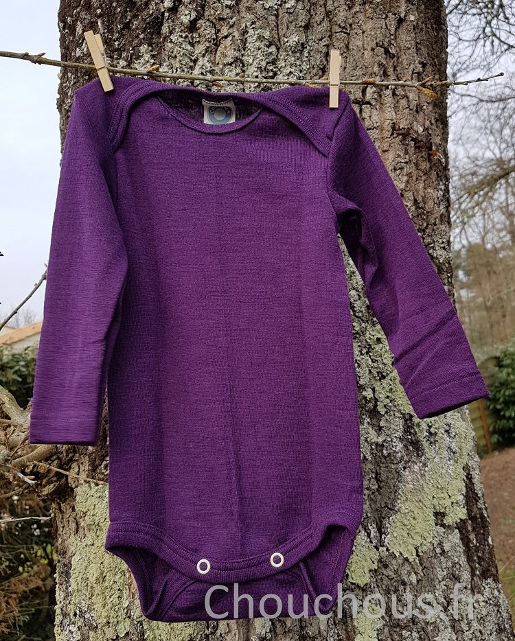 Cosilana Body manches longues violet - laine/soie