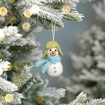 Suspension de Noël en feutrine de laine Bonhomme de neige Bleu glace