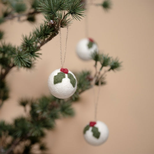 Boule de Noël en feutrine de laine Holly Berry Houx - Small