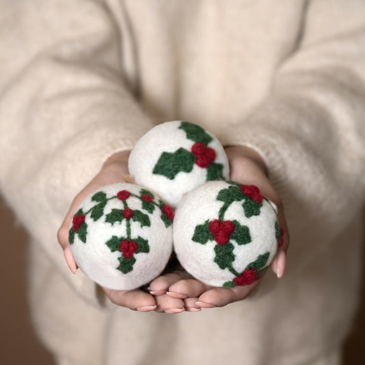 Boule de Noël en feutrine de laine Holly Berry Large