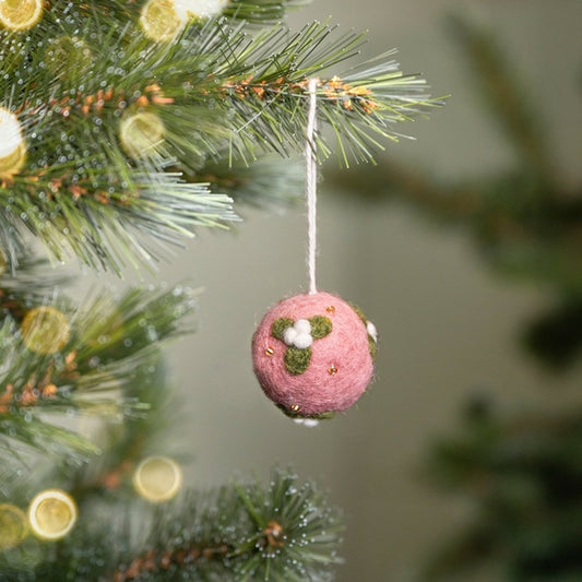 Boule de Noël en feutrine de laine Vieux Rose Gui - Small