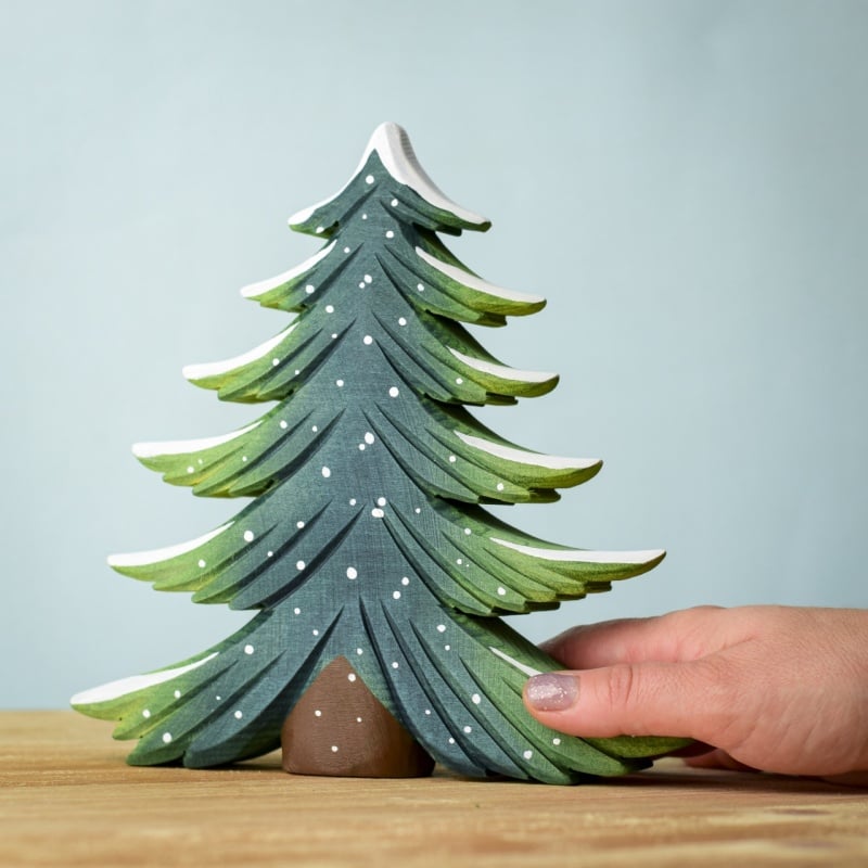 BumbuToys Grand Sapin enneigé en bois