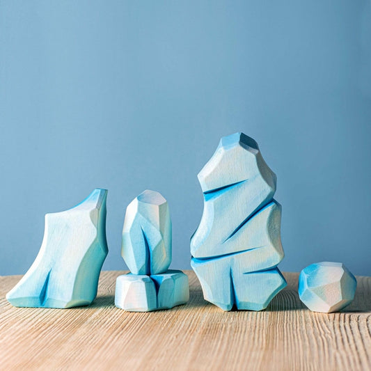 BumbuToys Rochers glacés en bois  - Lot de 5