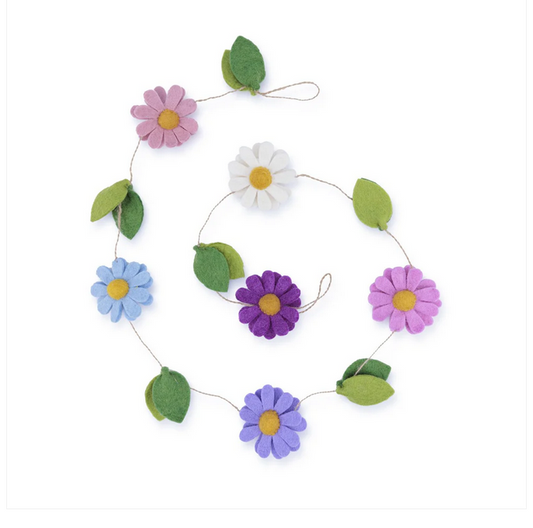 Guirlande de décoration en feutrine de laine Marguerites Violettes